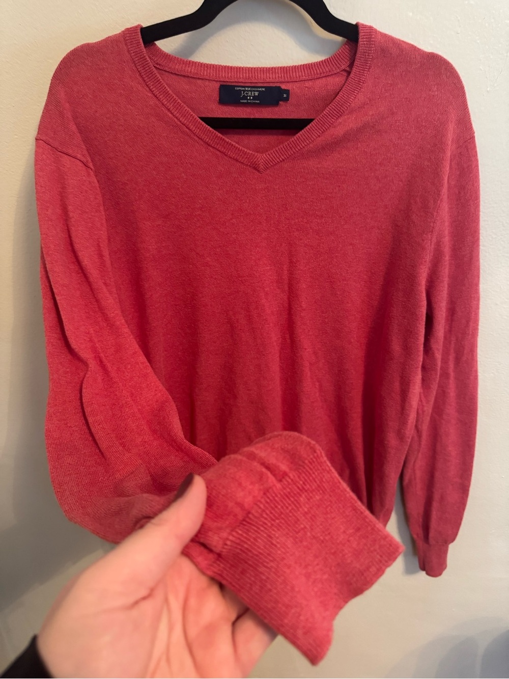 J.Crew Cotton Cashmere V-Neck Sweater XL Red Lightweight Mens Medium